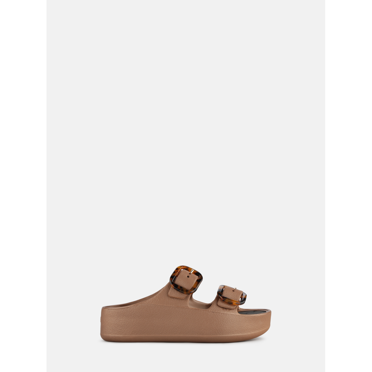Brown Platform Sandals with Buckles Turtle Print Lemon Jelly